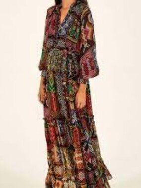 NWT Farm Rio Rauti Tribal Print Tiered Maxi Dress S